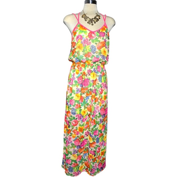 NEW LULUMARI Pink Floral Multicolour Design Maxi Dress Size L. - Picture 8 of 15